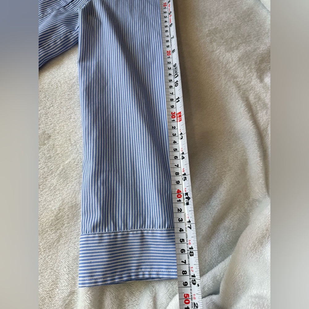ZARA Woman Blue Striped Embroidered Shirt XS | Floral Bird Button Down Tunic Top - Picture 7 of 8
